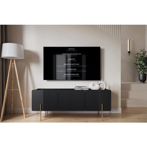 Szafka RTV Malmi 150 cm - czarny mat / złote nóżki